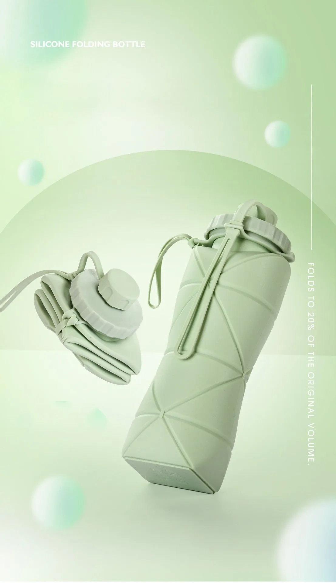 Folding 600ml Temperature-Resistant Silicone Water Bottle