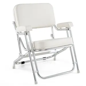 Folding Aluminum Deck Chair with Upholstered Seat-White