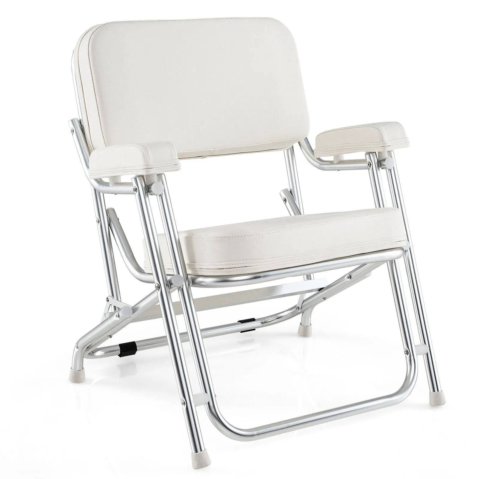 Folding Aluminum Deck Chair with Upholstered Seat-White