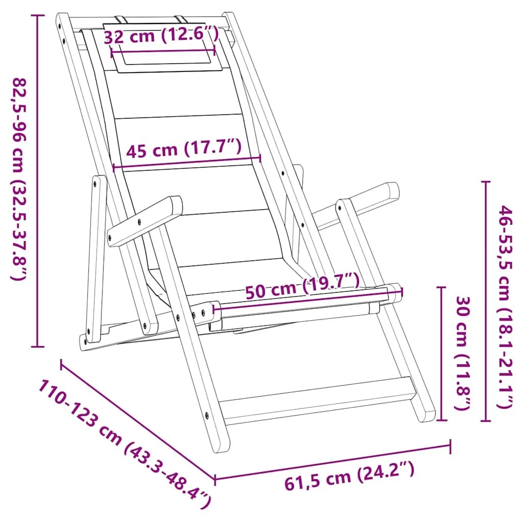 Folding Beach Chair with Armrests Light Grey Acacia Wood & Textilene