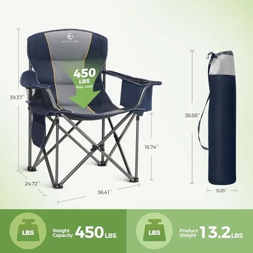 Folding Camping Chair Oversized Heavy Duty Padded Outdoor Chair w/ Cup Holder