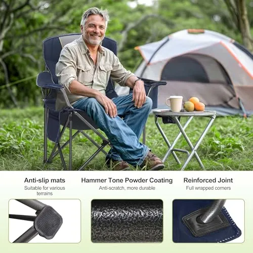 Folding Camping Chair Oversized Heavy Duty Padded Outdoor Chair w/ Cup Holder