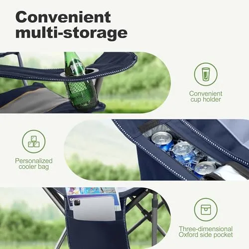 Folding Camping Chair Oversized Heavy Duty Padded Outdoor Chair w/ Cup Holder