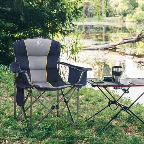 Folding Camping Chair Oversized Heavy Duty Padded Outdoor Chair w/ Cup Holder