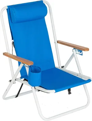 Folding Camping Chair,Portable High Beach Chair,Patio Folding Lightweight Camping Chair, Outdoor Garden Park Pool Side Lounge Chair, with Cup Holder, Adjustable Headrest,Blue