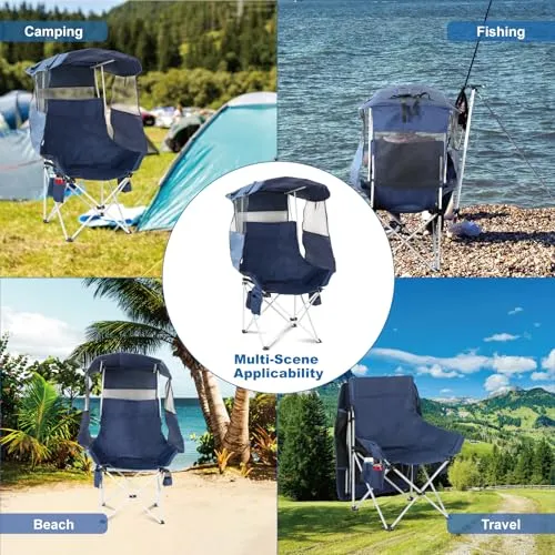 Folding Camping Chairs Canopy Outdoor Sports Portable Beach Chair w/ Canopy