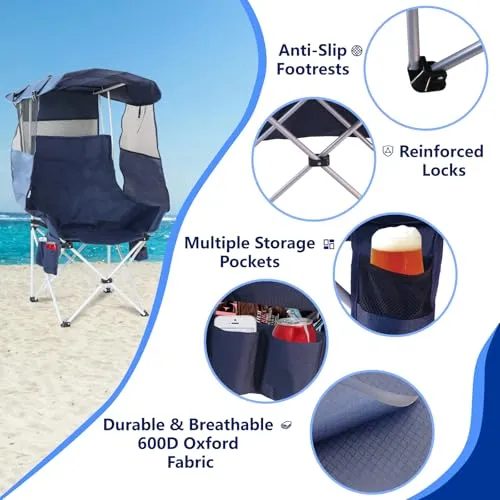 Folding Camping Chairs Canopy Outdoor Sports Portable Beach Chair w/ Canopy
