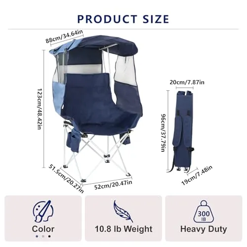Folding Camping Chairs Canopy Outdoor Sports Portable Beach Chair w/ Canopy