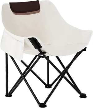 Folding Chairs Heavy Duty Support 330 lbs Moon Chair with Carry Bag, Outdoor Quad Lumbar Back Padded with Side Pockets, Built Durable and Reliable with Compact Foldable Steel Frame