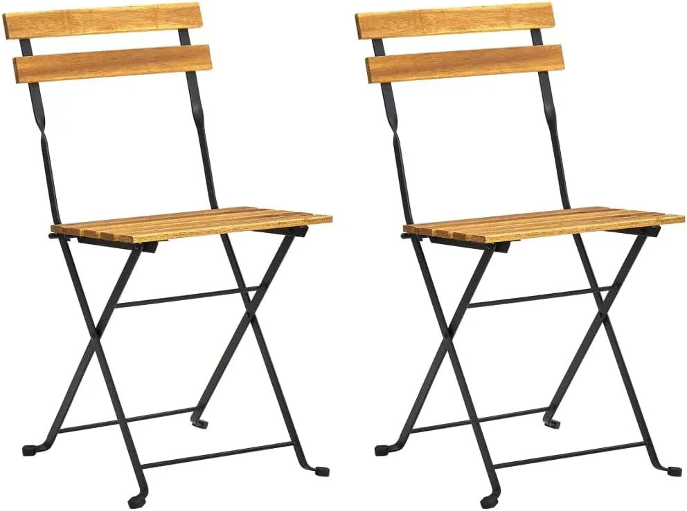 Folding Patio Chairs 2 Pack Solid Acacia Wood & Steel Outdoor Furniture Brown 15.7x18.1x33.5 Inch Foldable Space-Saving Chairs for Pool Beach Camping