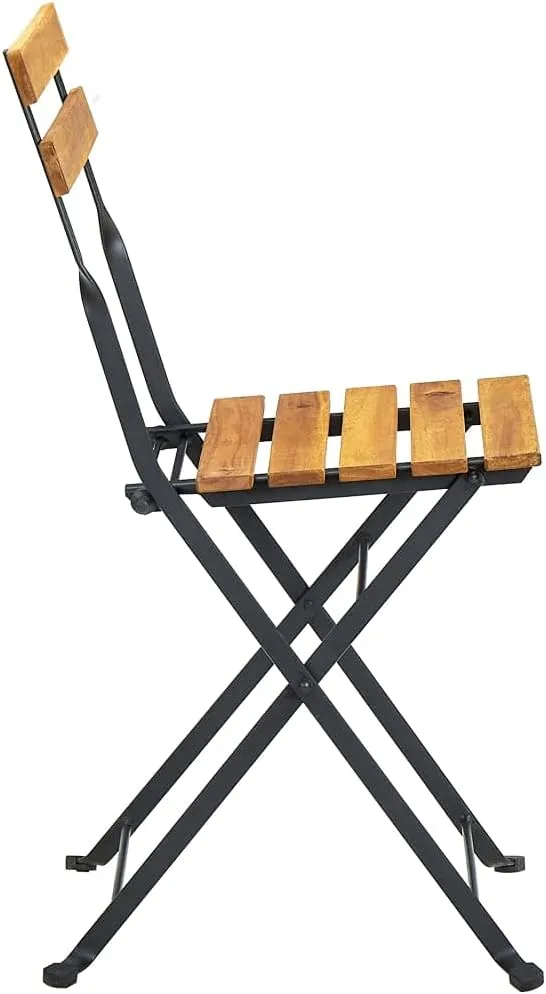 Folding Patio Chairs 2 Pack Solid Acacia Wood & Steel Outdoor Furniture Brown 15.7x18.1x33.5 Inch Foldable Space-Saving Chairs for Pool Beach Camping