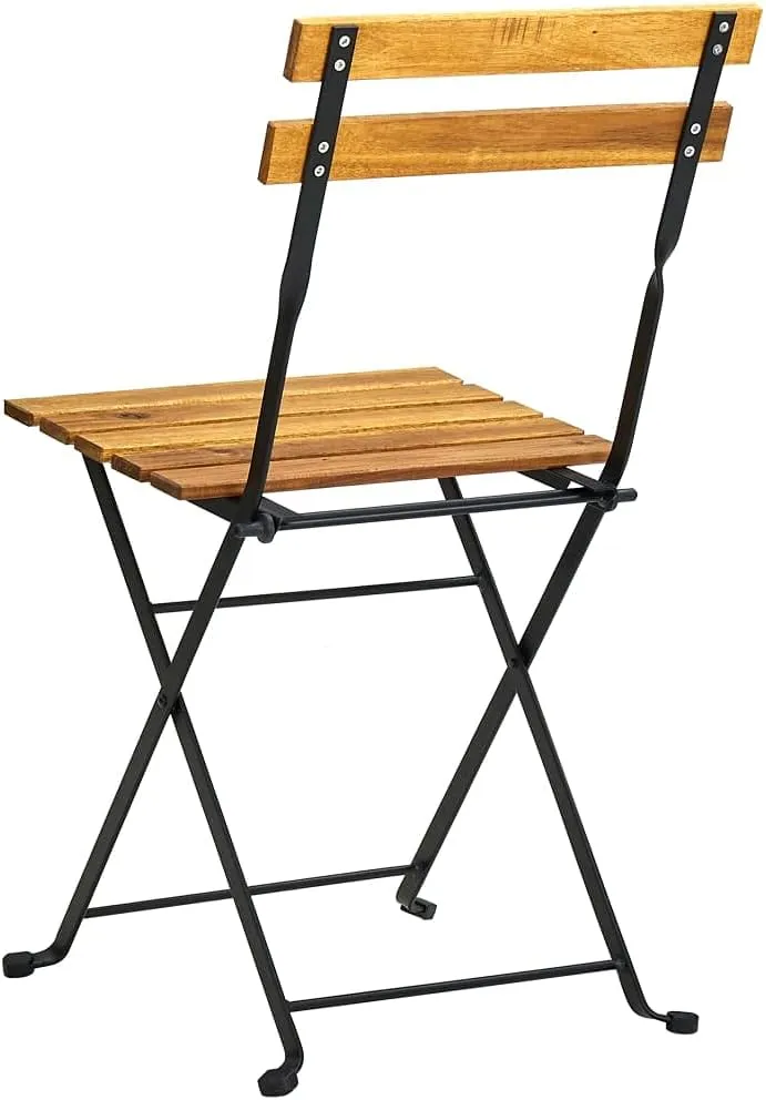 Folding Patio Chairs 2 Pack Solid Acacia Wood & Steel Outdoor Furniture Brown 15.7x18.1x33.5 Inch Foldable Space-Saving Chairs for Pool Beach Camping