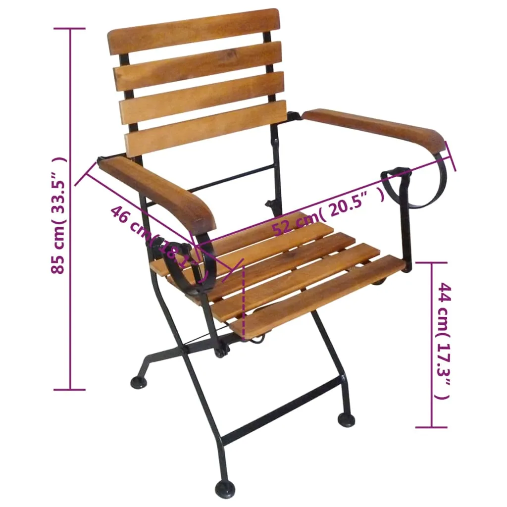 Folding Patio Chairs 2 pcs Steel and Solid Wood Acacia