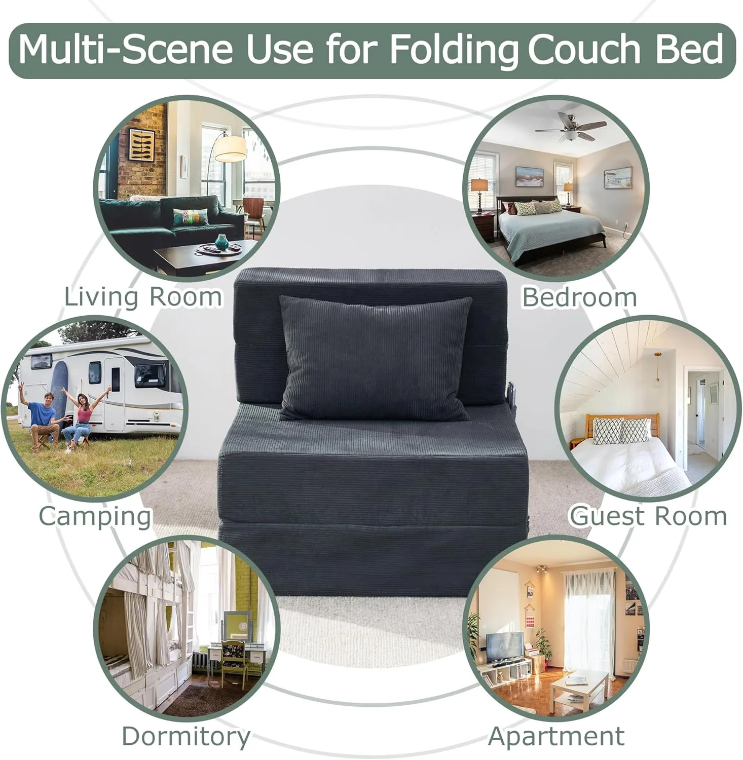 Folding Sofa Bed, 4 in 1 Convertible Sleeper Floor Chair with Pillow, Single Memory Foam Fold Out Chair Bed, Modern Floor Futon Sofa Couch Mattress for Living Room/Guest/Apartment, Dark Grey