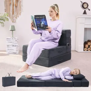 Folding Sofa Bed, 4 in 1 Convertible Sleeper Floor Chair with Pillow, Single Memory Foam Fold Out Chair Bed, Modern Floor Futon Sofa Couch Mattress for Living Room/Guest/Apartment, Dark Grey