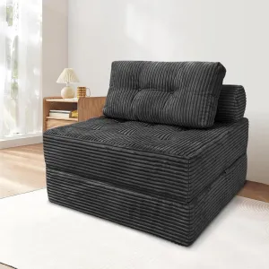Folding Sofa Bed, Velvet Convertible Sleeper Chair with Pillow, Fold Out Chair Bed with Memory Foam, Futon Sleeper Chair Washable Cover for Dorm/Apartment, Dark Grey Single