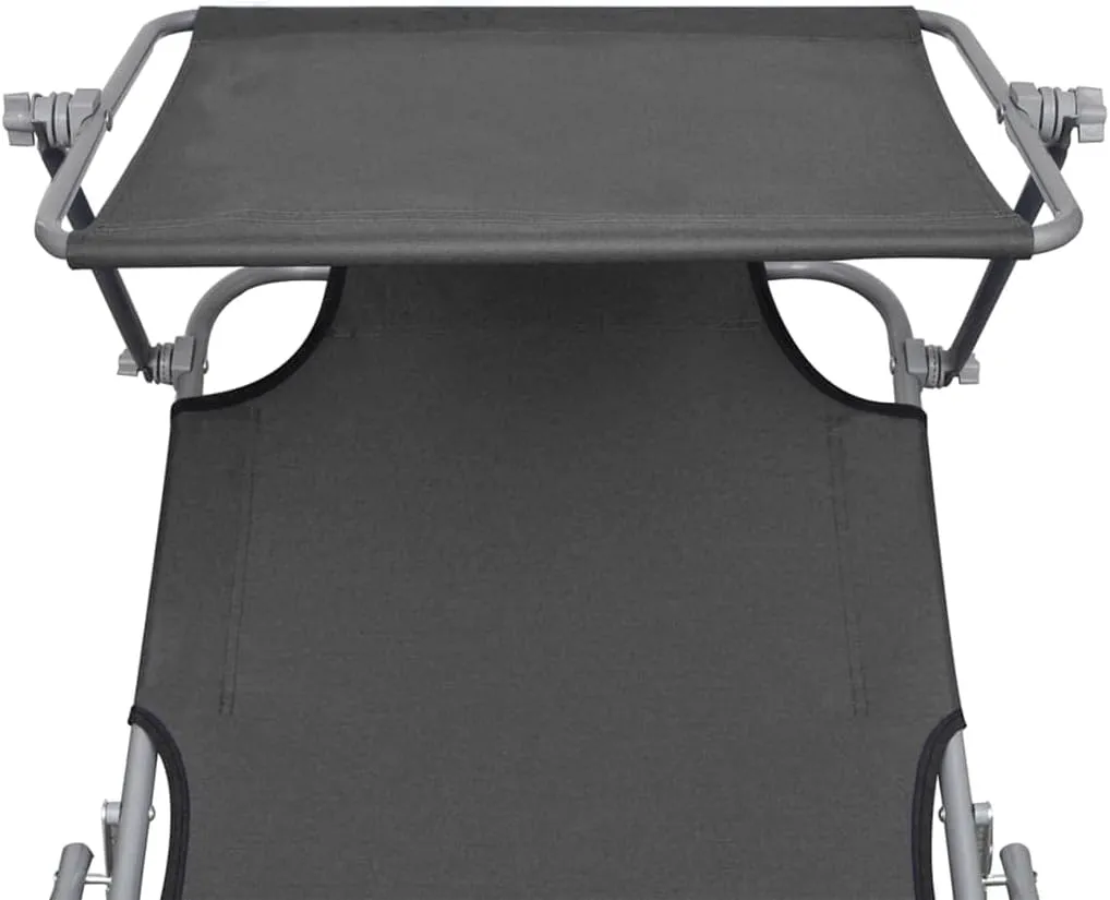 Folding Sun Lounger with Canopy Gray Aluminumoutdoor Lounge Chairs Patio Chairs Tanning Chair Camping chairsSuitable for Gardens, courtyards