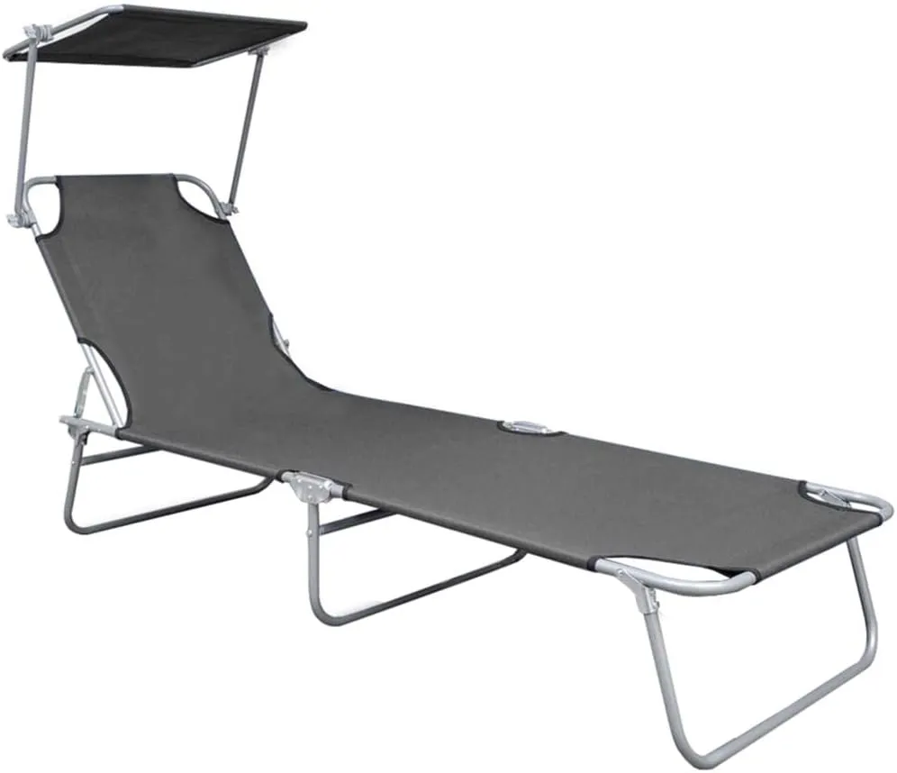 Folding Sun Lounger with Canopy Gray Aluminumoutdoor Lounge Chairs Patio Chairs Tanning Chair Camping chairsSuitable for Gardens, courtyards