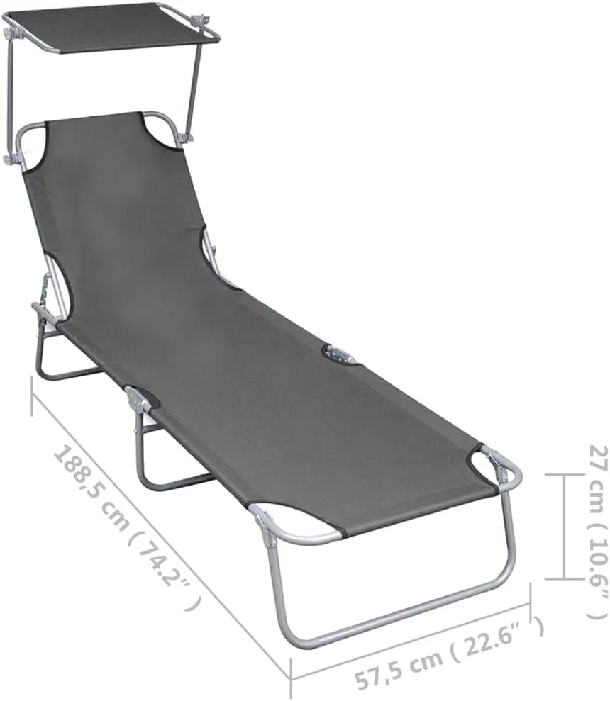 Folding Sun Lounger with Canopy Gray Aluminumoutdoor Lounge Chairs Patio Chairs Tanning Chair Camping chairsSuitable for Gardens, courtyards