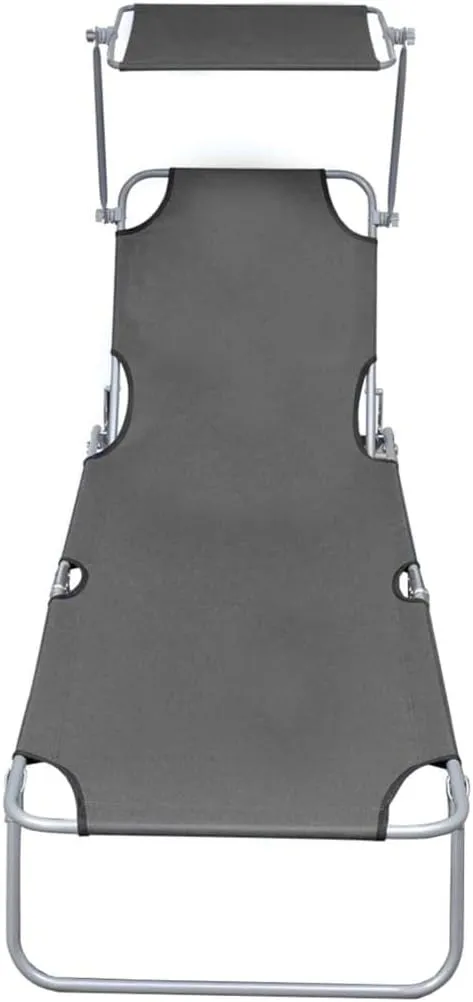 Folding Sun Lounger with Canopy Gray Aluminumoutdoor Lounge Chairs Patio Chairs Tanning Chair Camping chairsSuitable for Gardens, courtyards