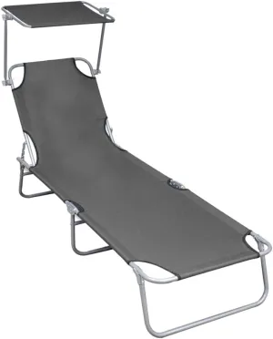 Folding Sun Lounger with Canopy Gray Aluminumoutdoor Lounge Chairs Patio Chairs Tanning Chair Camping chairsSuitable for Gardens, courtyards