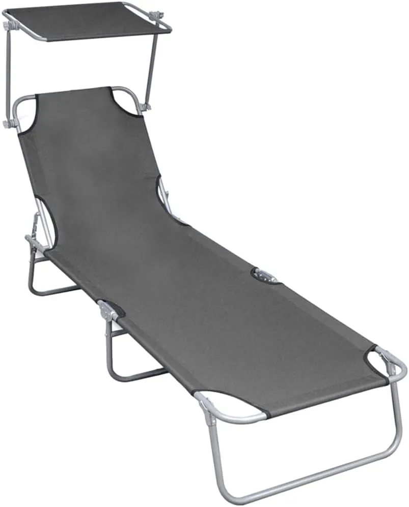 Folding Sun Lounger with Canopy Gray Aluminumoutdoor Lounge Chairs Patio Chairs Tanning Chair Camping chairsSuitable for Gardens, courtyards