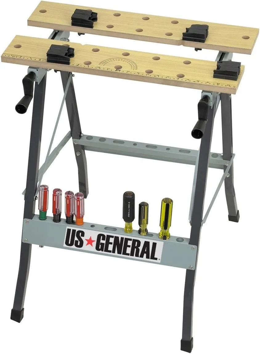 Folding Workbench with Movable Pegs and 24 Tool Slots