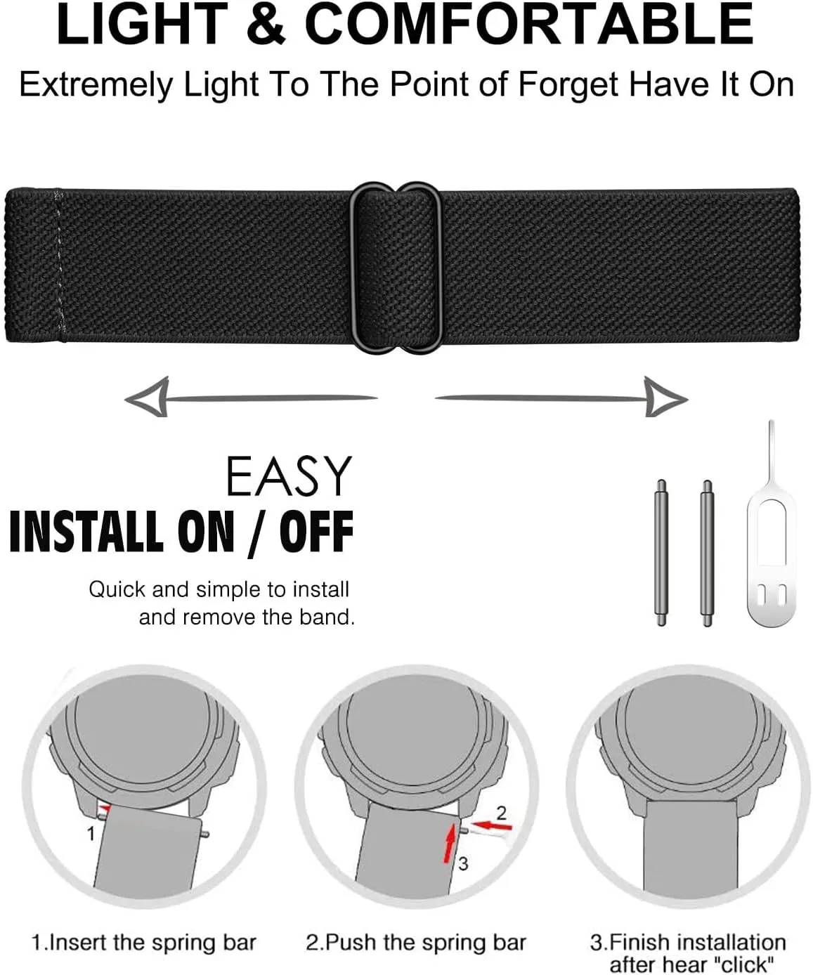 for Garmin Instinct/Instinct 2 Solar Watch Bands, 22mm Soft Elastic Nylon Ultra-light Wristband Stretchy Replacement Strap Men Women for Garmin Instinct Tactical/Esports/Solar/Tide, 3 Pack