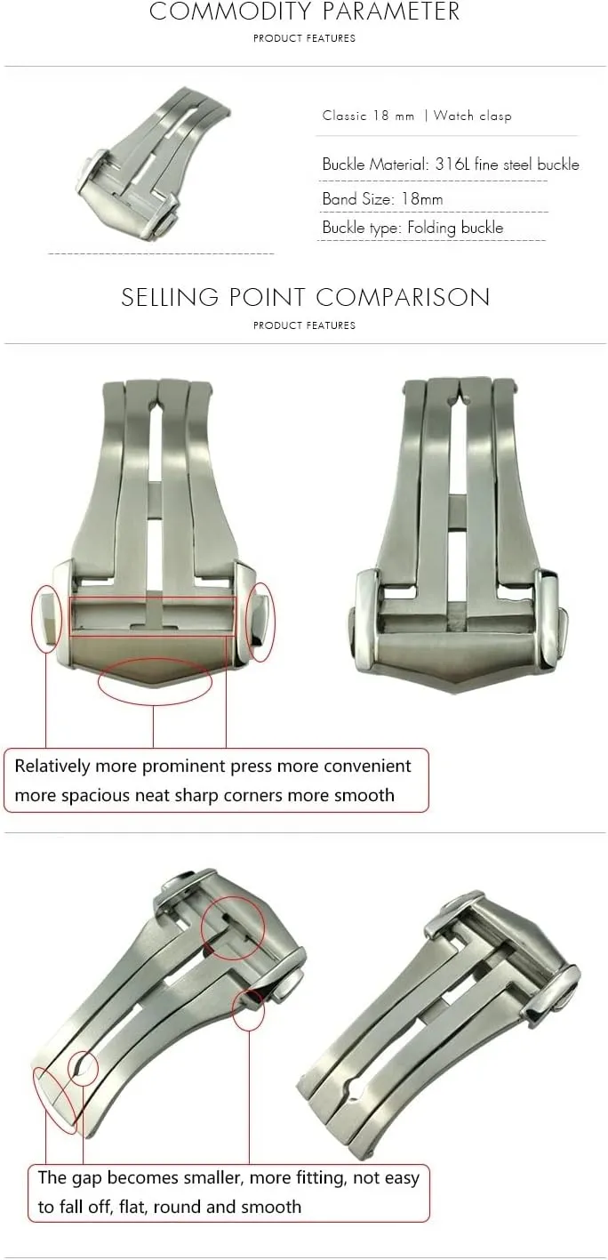 For Omega Leather Rubber Watch Strap Deployment Folding Clasp Accessories 18MM 20MM Quality Pointed Stainless Steel Bracele Buckle