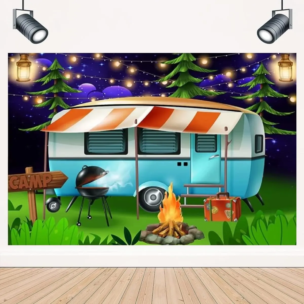 Forest Camping Adventure Backdrop for Photography Travel Adventure Birthday Party Decoration Camping Theme Party Birthday Backdrop Baby Shower Cake Table Backdrop (7X5FT)