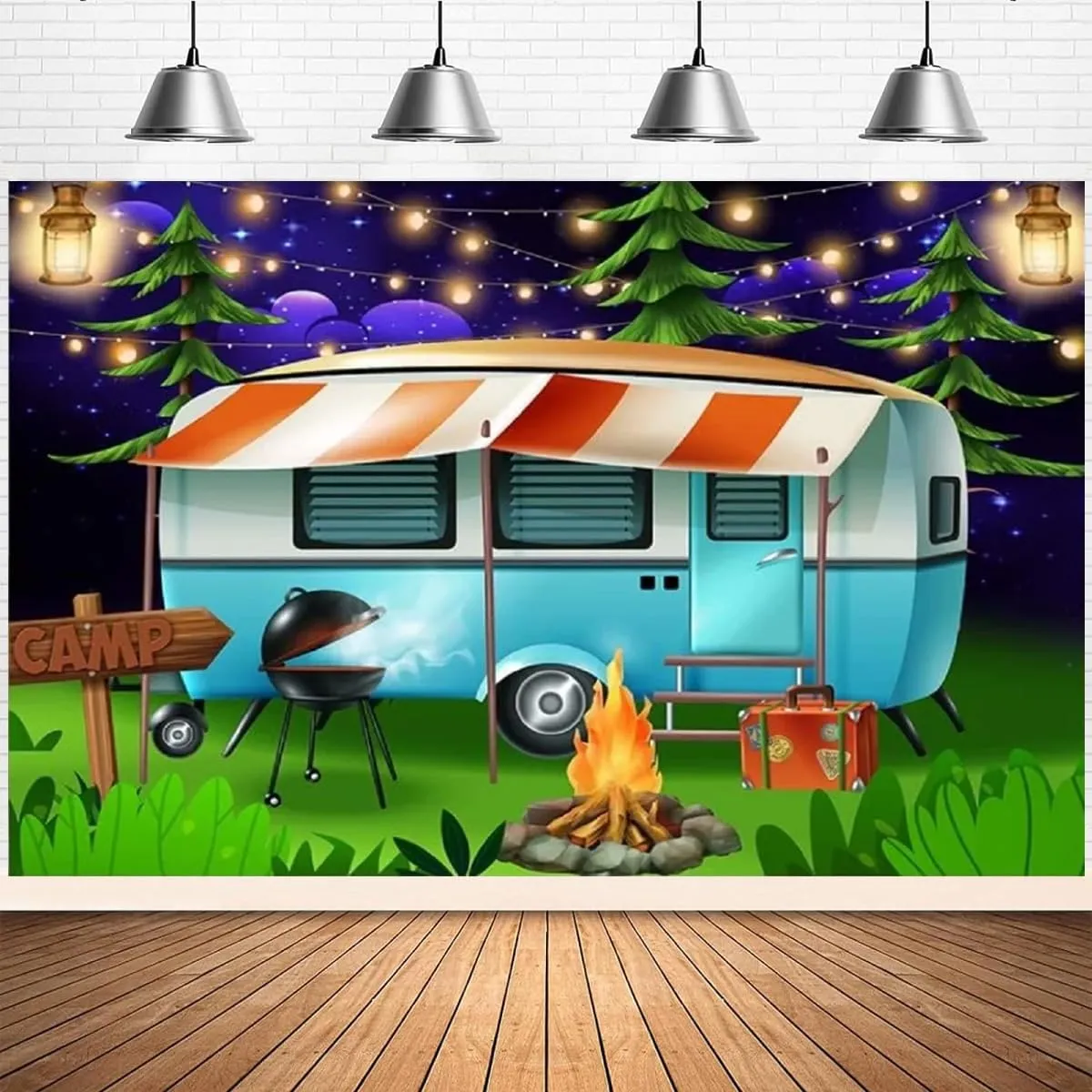 Forest Camping Adventure Backdrop for Photography Travel Adventure Birthday Party Decoration Camping Theme Party Birthday Backdrop Baby Shower Cake Table Backdrop (7X5FT)