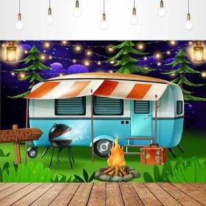 Forest Camping Adventure Backdrop for Photography Travel Adventure Birthday Party Decoration Camping Theme Party Birthday Backdrop Baby Shower Cake Table Backdrop (7X5FT)