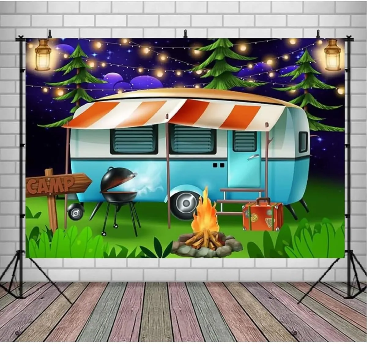 Forest Camping Adventure Backdrop for Photography Travel Adventure Birthday Party Decoration Camping Theme Party Birthday Backdrop Baby Shower Cake Table Backdrop (7X5FT)