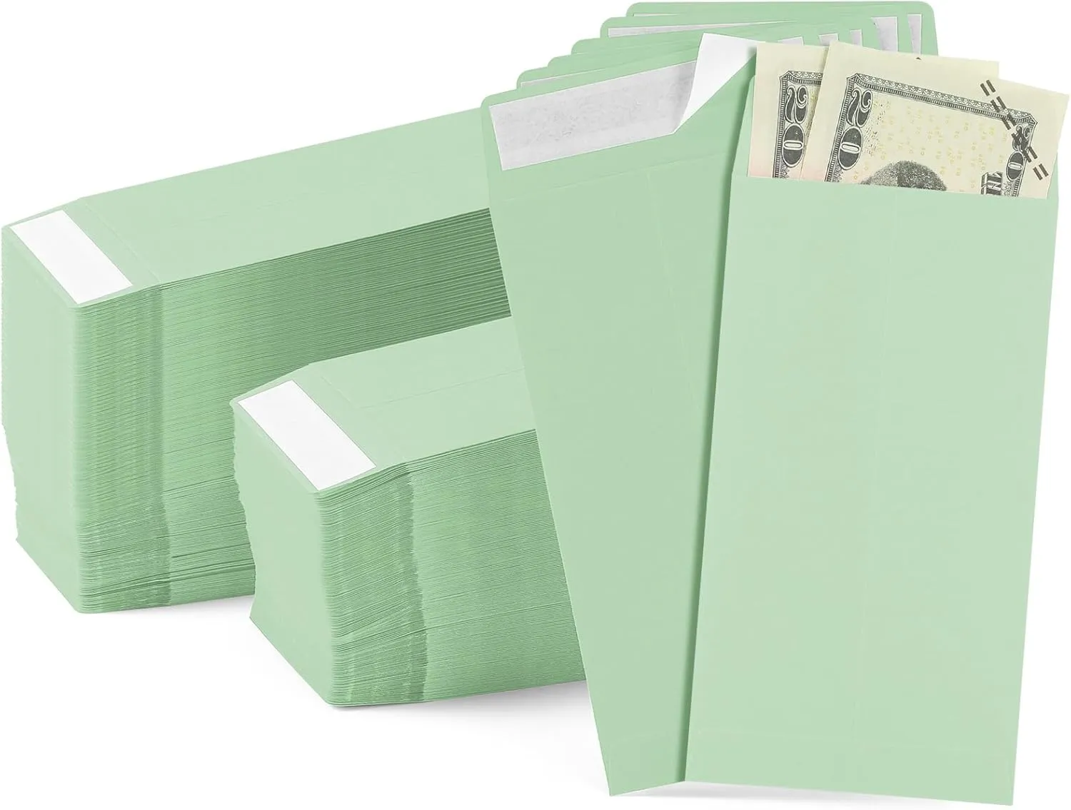 Fulmoon 500 Pcs Cash Envelopes Bulk 110 Gsm Money Envelopes for Cash with Gummed Flap Money Saving Challenge for Coin Check Gift Card Ticket, 3.5 x 6.5 Inch(Light Green)