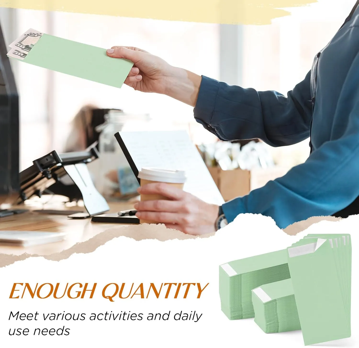 Fulmoon 500 Pcs Cash Envelopes Bulk 110 Gsm Money Envelopes for Cash with Gummed Flap Money Saving Challenge for Coin Check Gift Card Ticket, 3.5 x 6.5 Inch(Light Green)