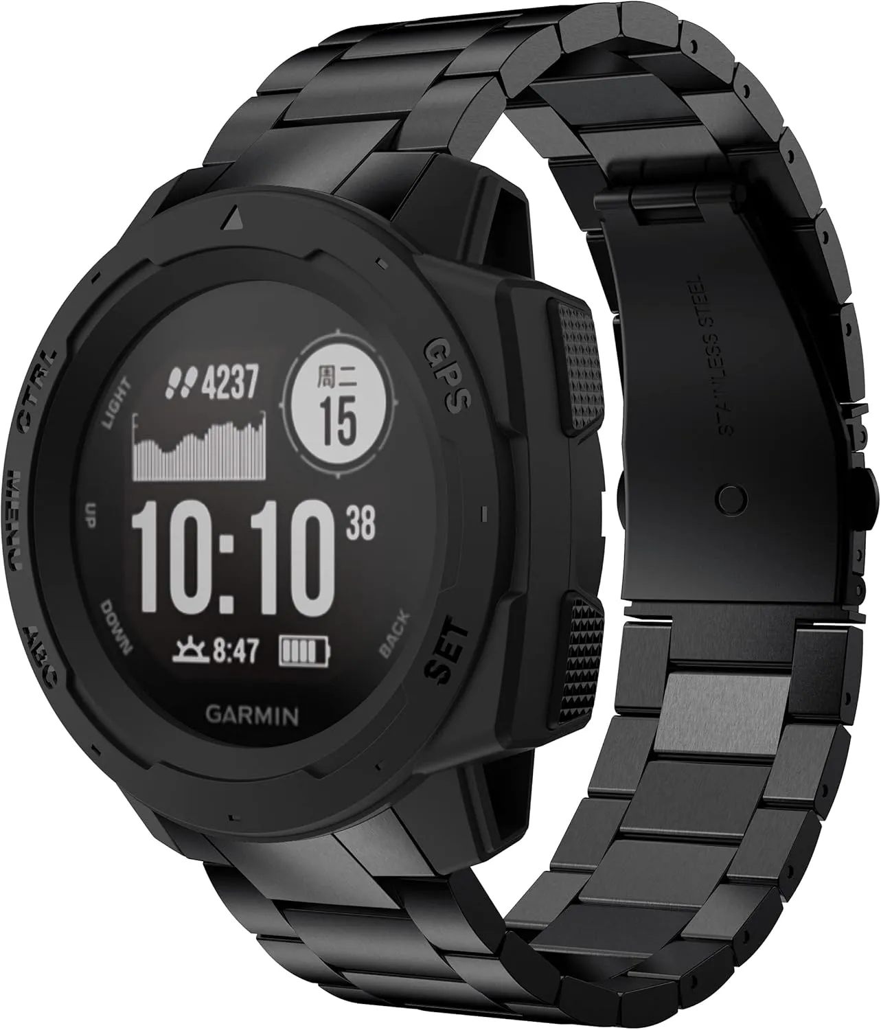 GELISHI Compatible with Garmin Instinct Bands, Stainless Steel Quick Release Watch Band Replacement Strap for Garmin Instinct 2/ Solar/Tactical, Black