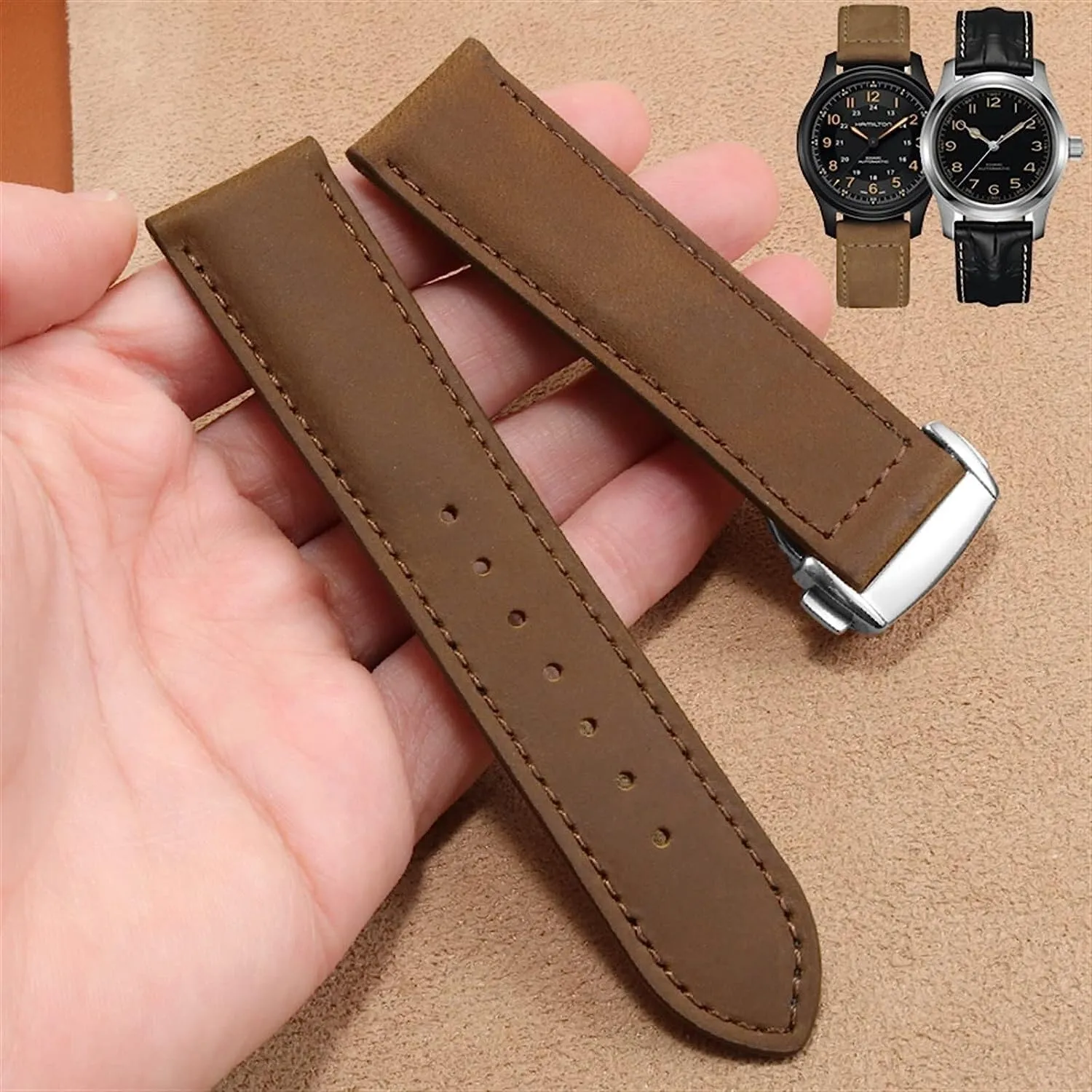 Genuine Leather watch band For Oris Frosted Watch Chain Strap with Folding Buckle