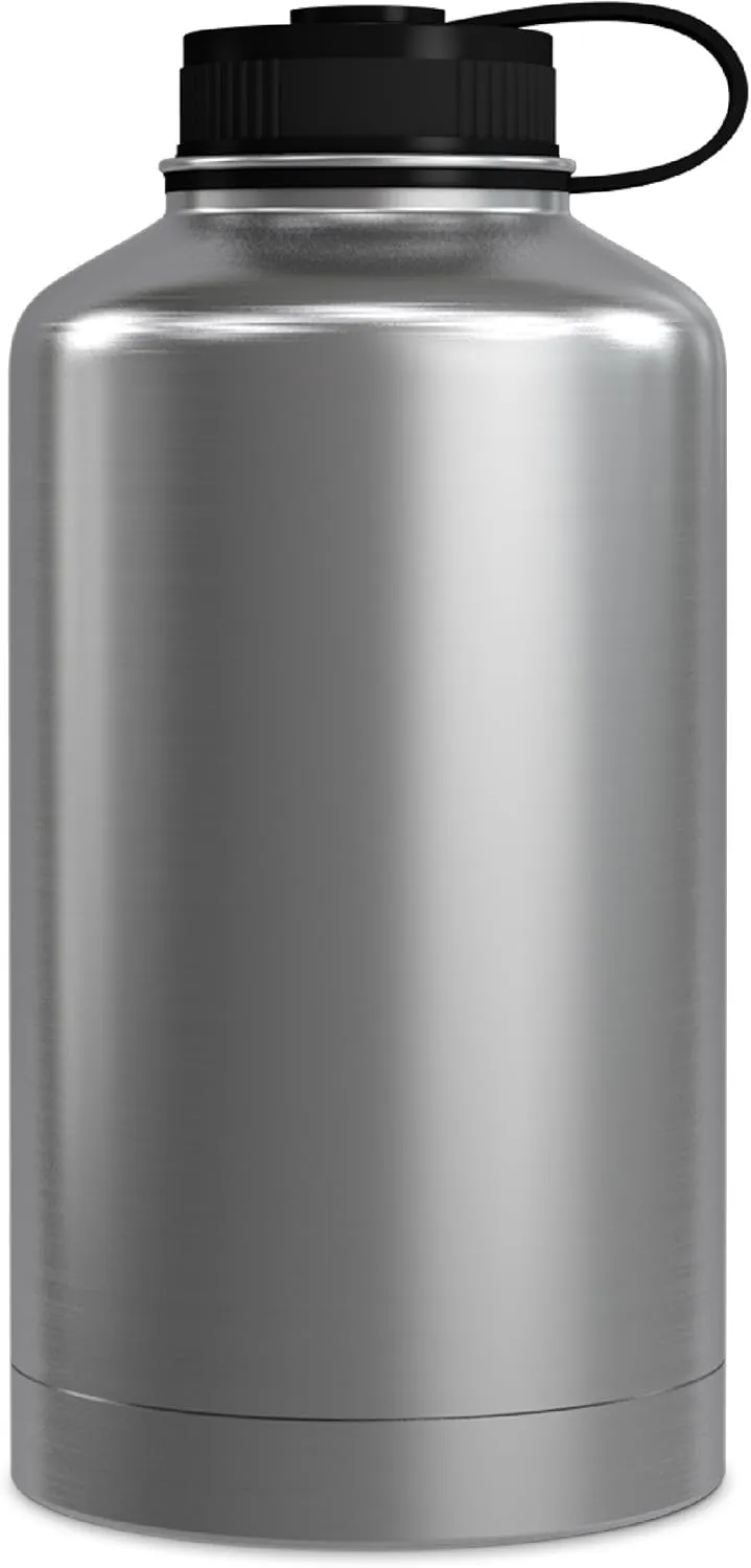 GEO 64oz Double Wall Vacuum Insulated Stainless Steel Leak Proof Sports Water Bottle, Wide Mouth w/BPA Free Screw Cap (Stainless Steel)