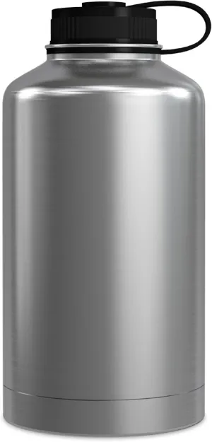GEO 64oz Double Wall Vacuum Insulated Stainless Steel Leak Proof Sports Water Bottle, Wide Mouth w/BPA Free Screw Cap (Stainless Steel)
