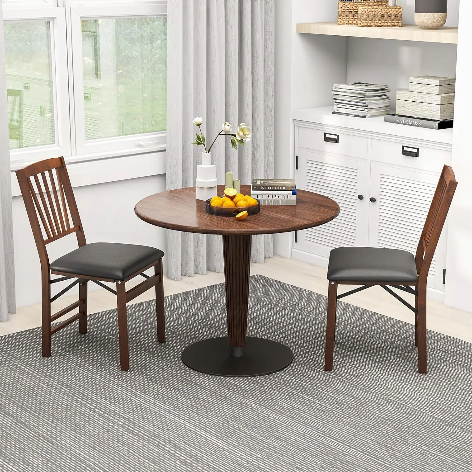 Giantex Folding Dining Chairs Set of 2, Foldable Wood Kitchen Chairs with Padded Seat, Solid Wood Frame, Max Load 400 Lbs, No Assembly Easy to Store Wooden Dining Chairs for Apartment, Small Space