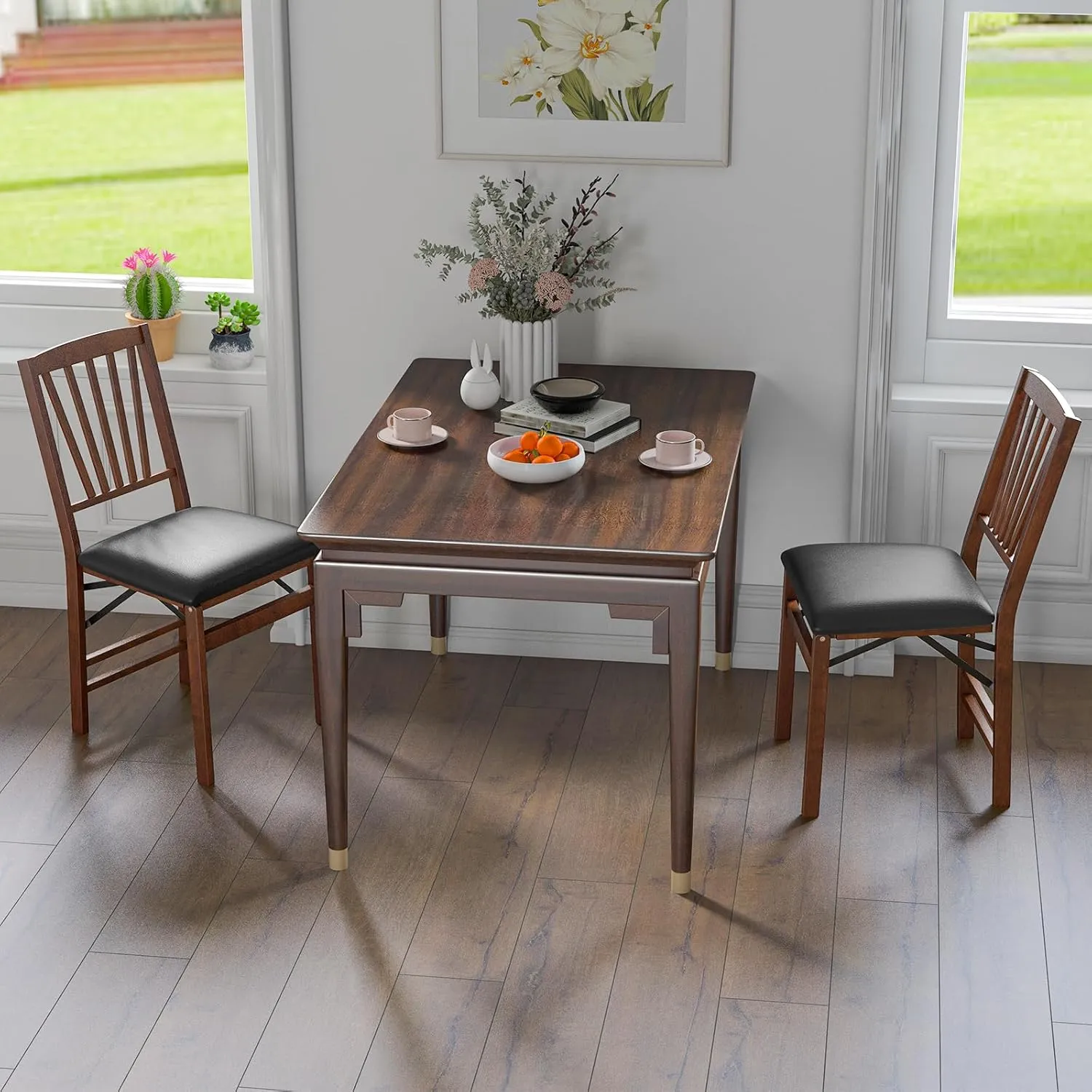 Giantex Folding Dining Chairs Set of 2, Foldable Wood Kitchen Chairs with Padded Seat, Solid Wood Frame, Max Load 400 Lbs, No Assembly Easy to Store Wooden Dining Chairs for Apartment, Small Space