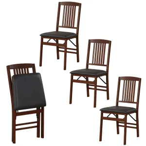 Giantex Folding Dining Chairs Set of 4, Solid Wood Frame, Foldable Wood Kitchen Chairs with Padded Seat, Max Load 400 Lbs, No Assembly, Armless Side Chairs for Apartment Dining Room, Brown & Black