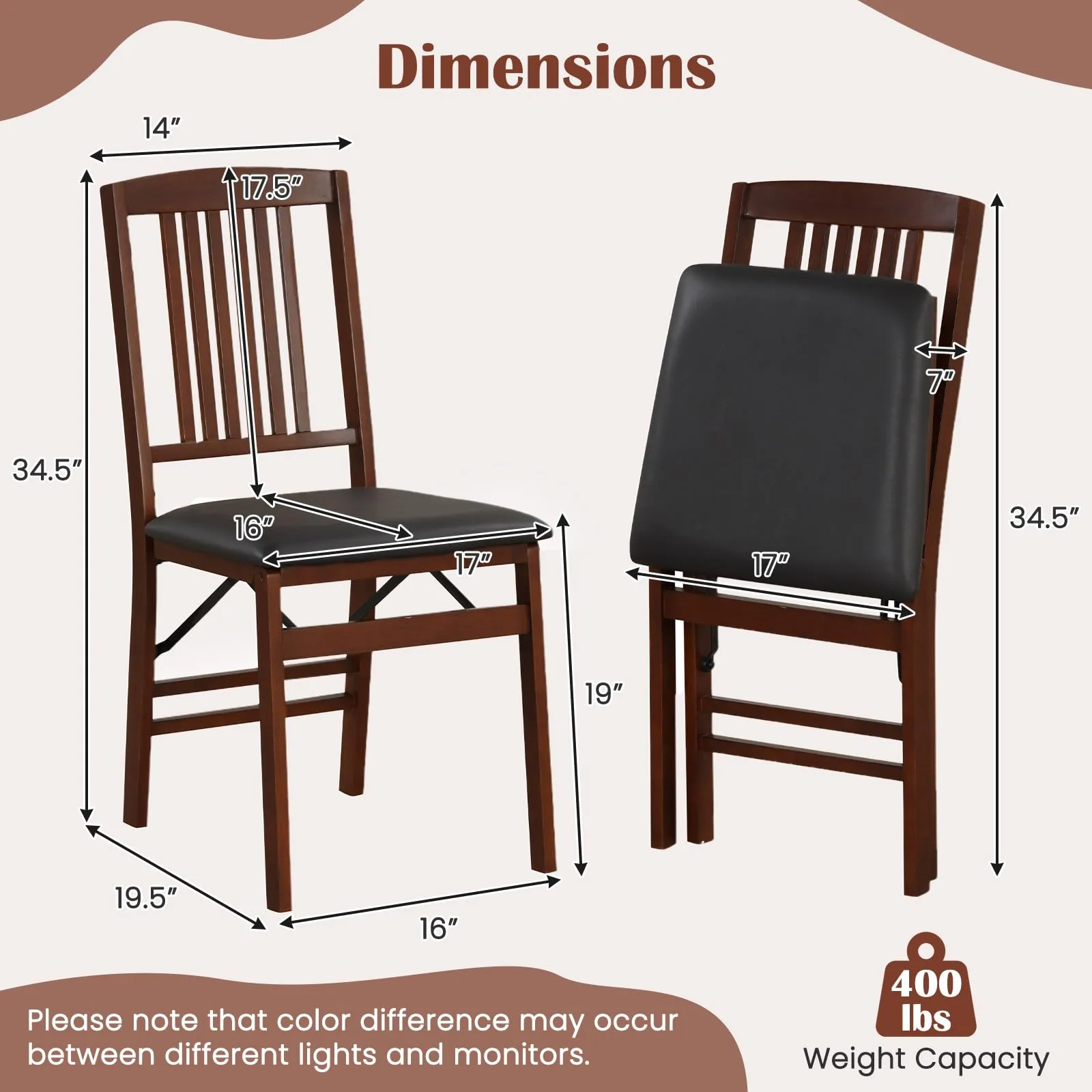 Giantex Folding Dining Chairs Set of 4, Solid Wood Frame, Foldable Wood Kitchen Chairs with Padded Seat, Max Load 400 Lbs, No Assembly, Armless Side Chairs for Apartment Dining Room, Brown & Black