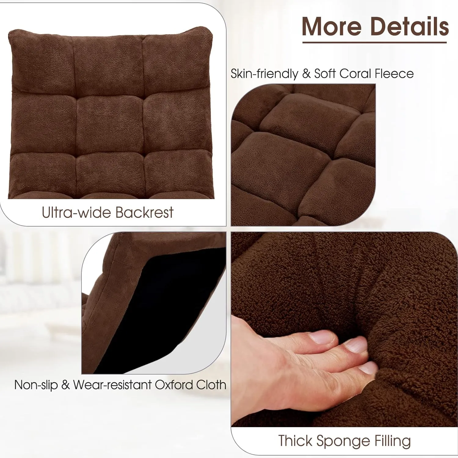 Giantex Folding Sofa Chair with 14 Adjustable Positions, Padded Sleeper Bed, Couch Recliner, Gaming Floor Chair for Adults (Brown)