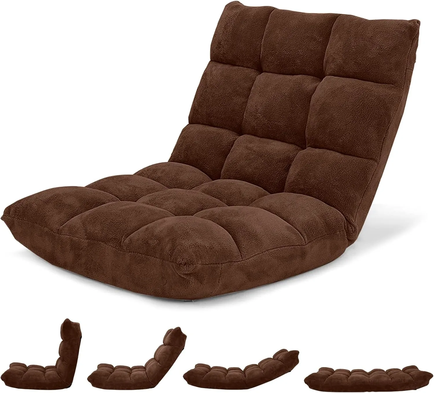 Giantex Folding Sofa Chair with 14 Adjustable Positions, Padded Sleeper Bed, Couch Recliner, Gaming Floor Chair for Adults (Brown)