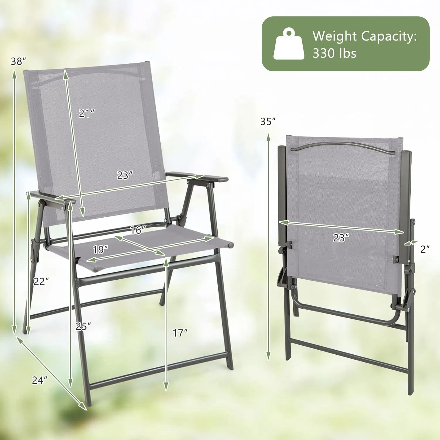 Giantex Patio Folding Chairs Set of 4, Outdoor Lawn Chairs with Rustproof Metal Frame, Portable Dining Chairs for Porch, Deck, Garden, Backyard, Camping, Gray