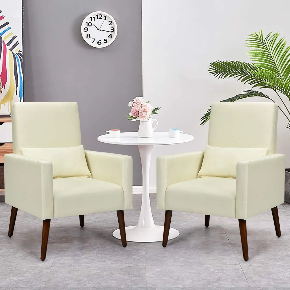 Giantex Upholstered Rocking Chair, Modern High Back Armchair, Comfortable Rocker with Fabric Padded Seat, Waist Pillow and Wood Base Accent Chair for Nursery, Living Room, Bedroom, Office, Beige
