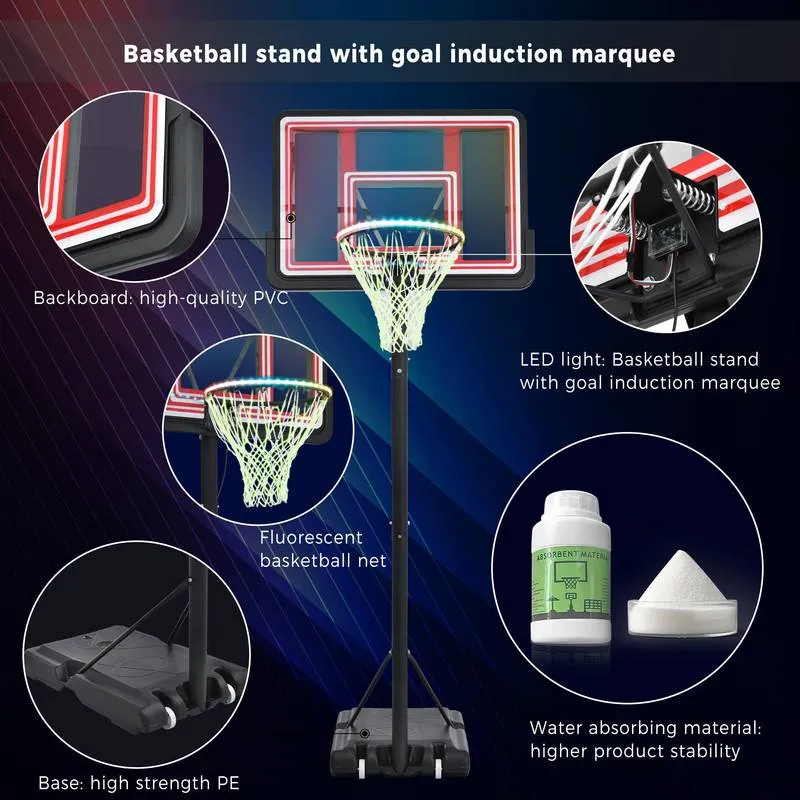 Glow & Shoot: Adjustable Portable Basketball Hoop for All Ages