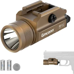 Gmconn 1200 Lumens Rail Mounted Compact Pistol Light LED Strobe Tactical Gun Flashlight Weaponlight for Picatinny MIL-STD-1913 and Glock Pistol Weapon Light with 2 x CR123A Lithium Batteries