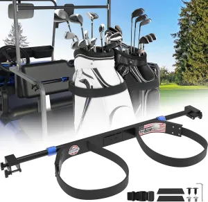 Golf Cart Bag Holder Bracket – Lightweight & Sturdy, No Drilling Required, Adjustable Attachment for EZGO, Club Car, Yamaha 2 2 Rear Seats with 1-Inch Square Tube